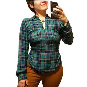 Splendid Womens Plaid Green Popover Shirt Size XS